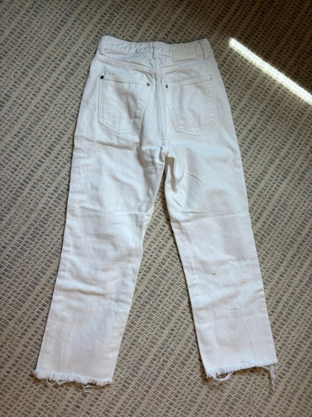 ZARA White High Rise Straight Leg Raw Hem Jeans Size 0